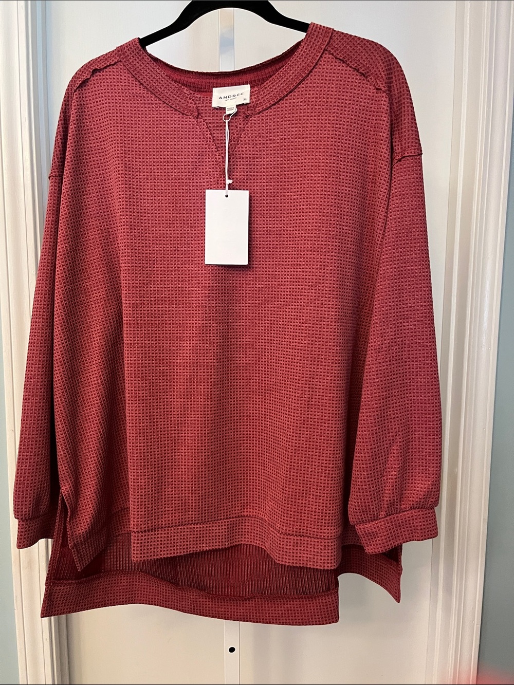 ANDREE BY UNIT Relaxed Waffle Scoop Neck Sweater - Dusty Rose